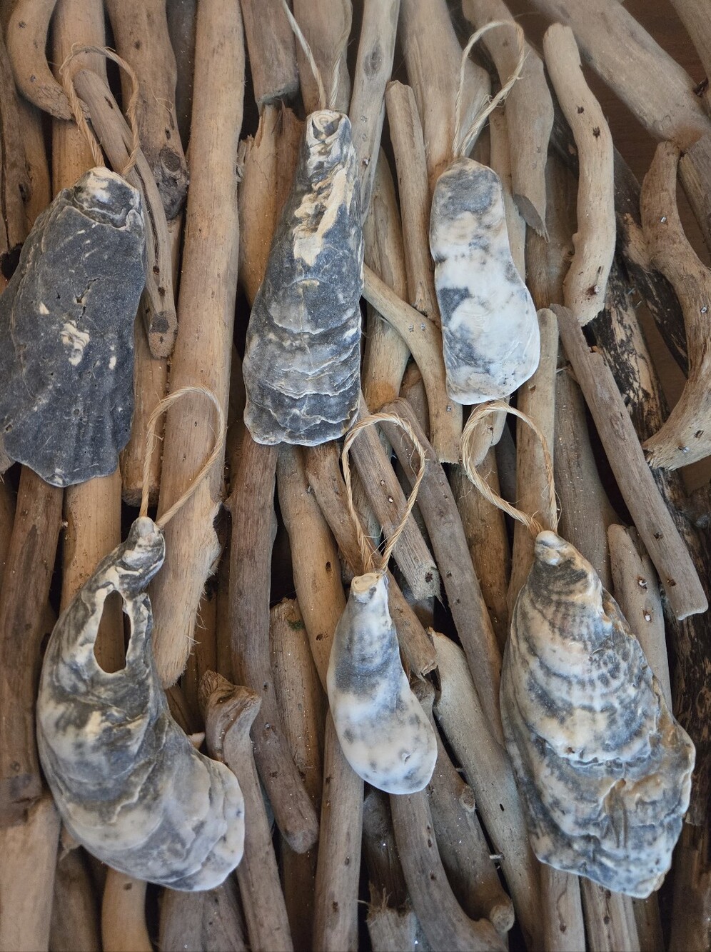 Shell Hanging Ornaments Natural Gray Set of 6